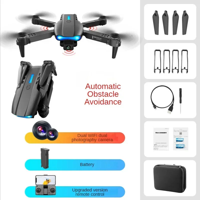 E99 Drone 4K HD Dual Camera Avoidance Professional Flight 20 Minute Foldable Height Keeps Mini Helicopter Toy Drones Leedoar