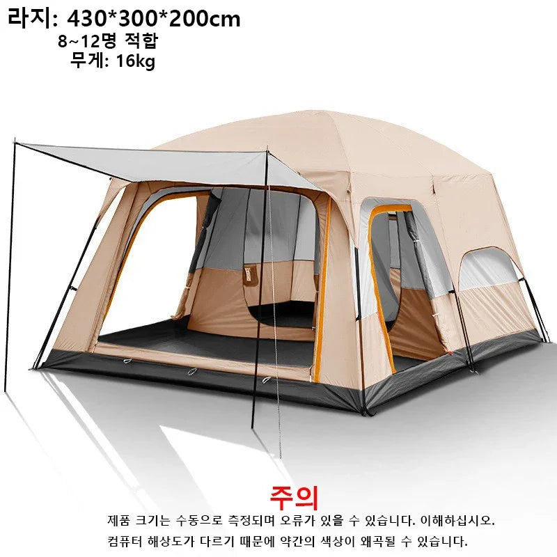 4-12 People Outdoor Camping Luxury Tents Large Family Tent With Rooms Waterproof Two-Bedroom And One-living Room Design Leedoar
