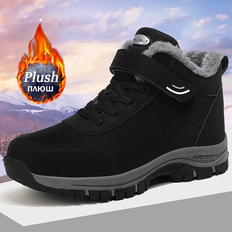 2023 Winter Women Men Boots Waterproof Leather Sneakers Men Ankle Boots Outdoor Not Slip Plush Warm Snow Hiking Boots Man Shoes Leedoar