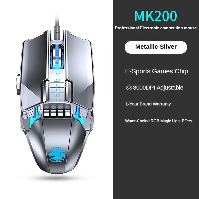 Novo mouse mecânico com fio para jogos, 9 teclas, definição de macro, 12.800 DPI, retroiluminado, para jogos, periférico de computador para PC com Windows 