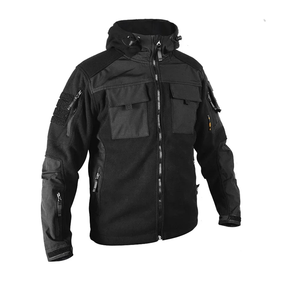 Men's Fleese Tactical Jacket Military Softshell Fleece Jacket For Men Army Combat Jackets Fleese Windbreaker Hooded Bomber Coats Leedoar