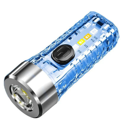 New Keychain Lamp Outdoor Household Mini Luminous Multi-Function Red Blue Flash Rechargeable Strong Light Flashlight Leedoar