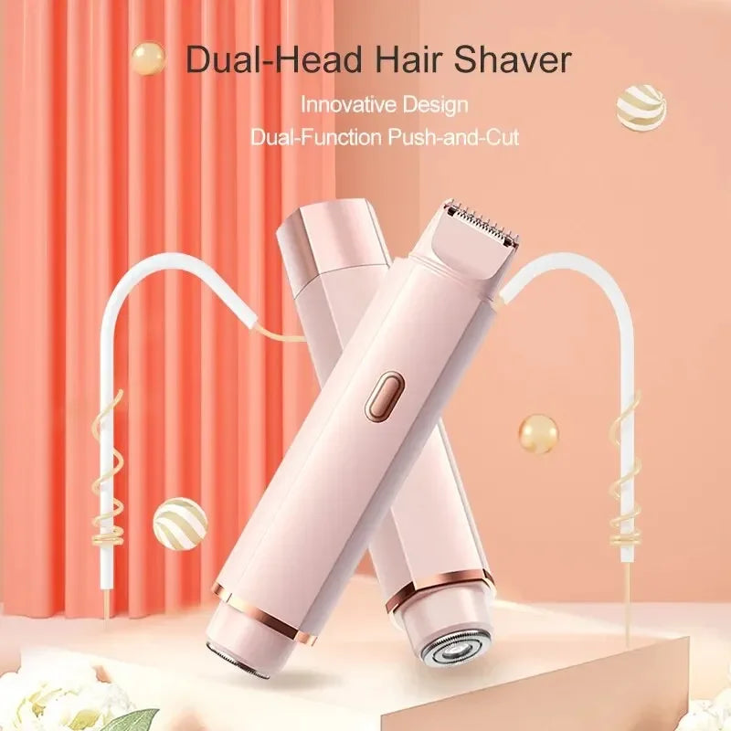 Hair Remover Women's Double Head Shaver Private Pubic Hair Trimmer Electric Razor 2 in 1 Wet/dry Electric Body Hair Waterproof F Leedoar