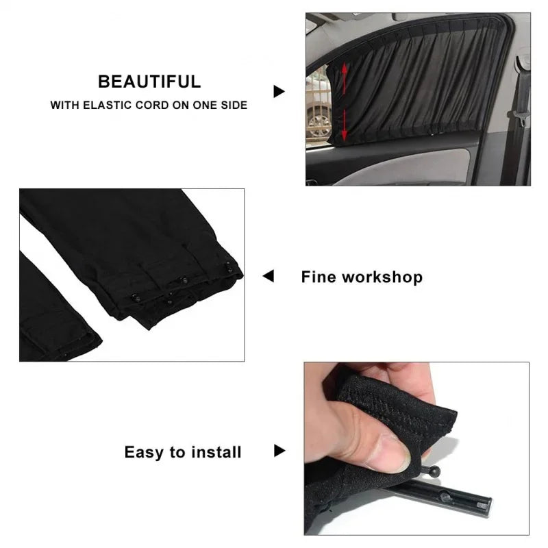 2pcs Universal Car Sun Shade Side Window Curtain Auto Foldable Uv Protection Black Pure Cloth Sun Visor Blinds Cover Car-Styling Leedoar