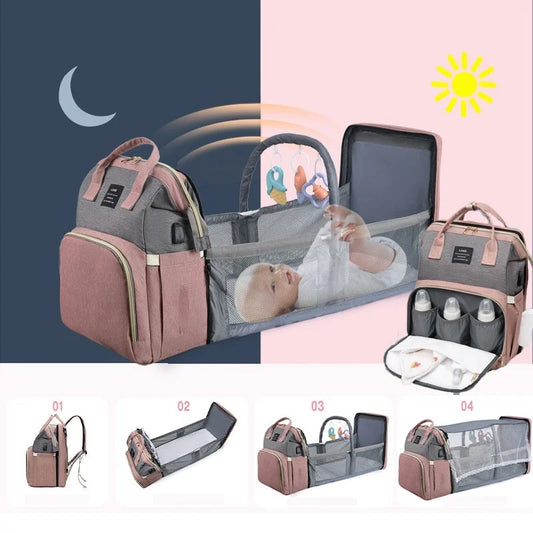 Foldable Baby Bed Diaper Bag Multi-function Mummy Large Capacity Bag Waterproof Outdoor Bag Newborn Baby Stroller Crib Mummy Bag Leedoar