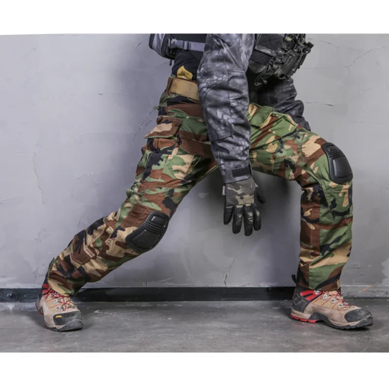 Men Army Paintball Combat Cargo With Knee Pads Multicam CP Camouflage Military Airsoft Equipments Tactical Pant Hunting Clothing Leedoar