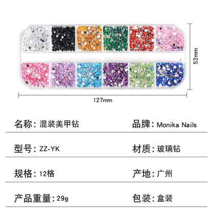 Nail Jewelry Tools 12 Compartments Mixed Nail Flat Bottom Drill Crystal Glass Drill DIY Nail Drill Accessories Leedoar