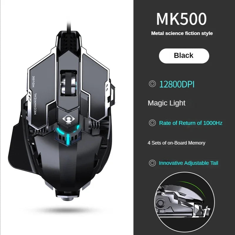 Novo mouse mecânico com fio para jogos, 9 teclas, definição de macro, 12.800 DPI, retroiluminado, para jogos, periférico de computador para PC com Windows 