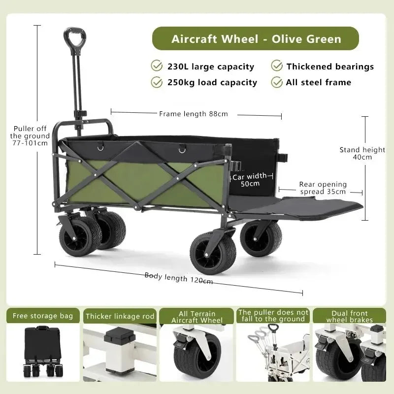 Camping Aircraft Wheeled Trolley Outdoor Foldable Manual Trolley Portable Outdoor Camping Trailer Pull Rod Rear Leedoar