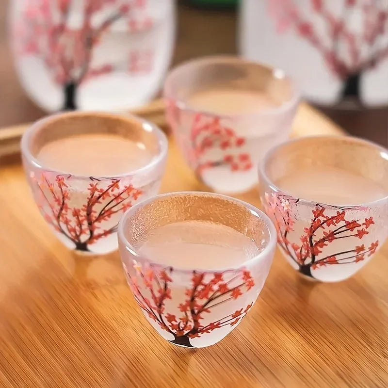 6pcs/Set Japanese Style Sake Set Sakura Wine Glasses Wine Decanter Handmade Vintage Sake Glass Teacup Water Cup Household Items Leedoar