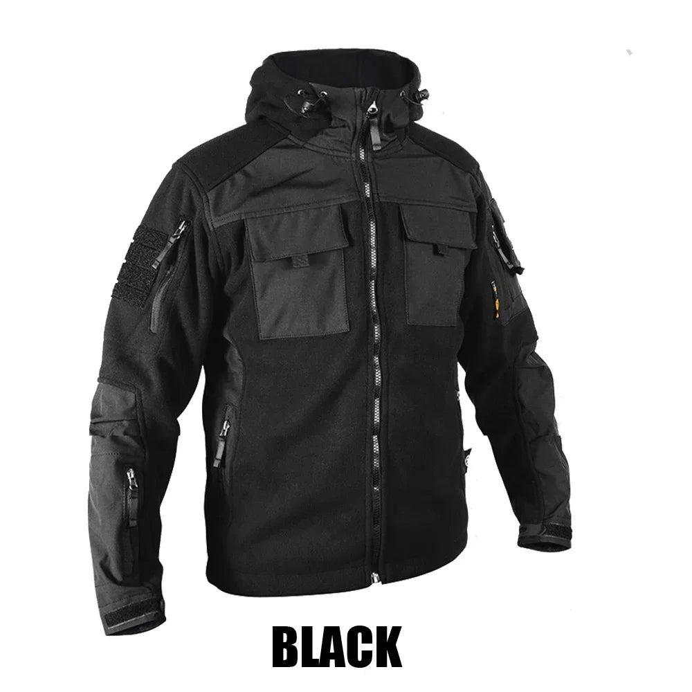 Men's Fleese Tactical Jacket Military Softshell Fleece Jacket For Men Army Combat Jackets Fleese Windbreaker Hooded Bomber Coats Leedoar