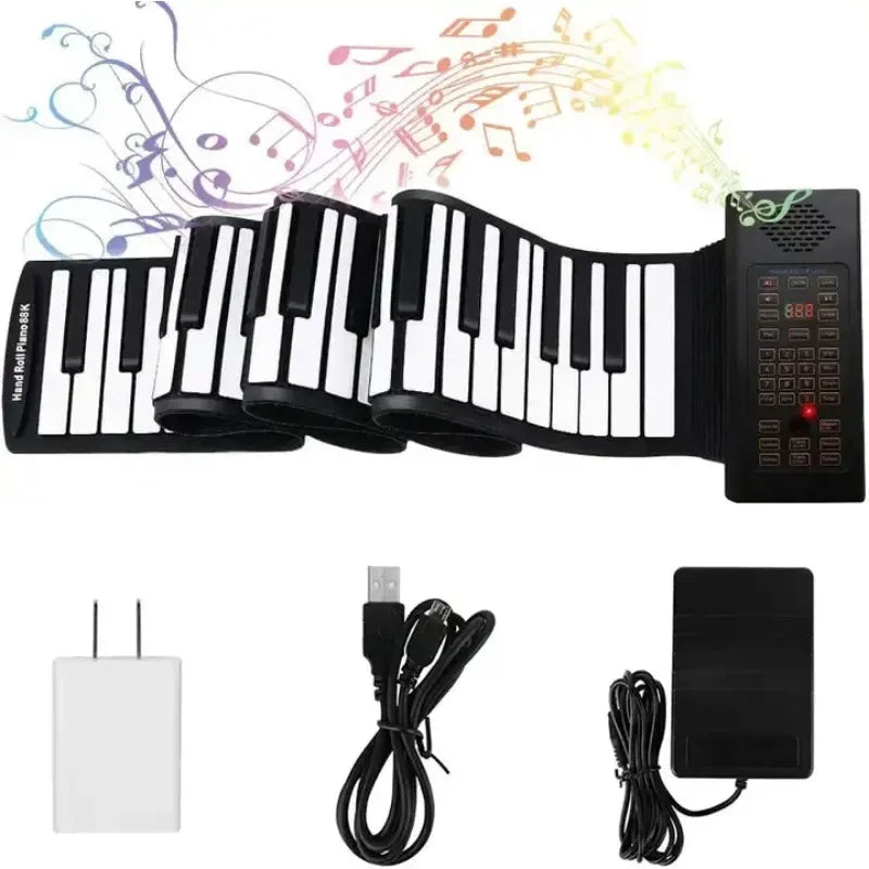 88 teclas piano eletrônico MIDI e carregamento USB portátil ABS silicone macio teclado flexível piano digital roll up com chifre e pedal 