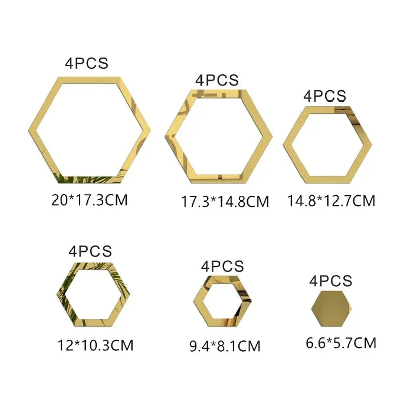 24 peças adesivo de parede de espelho hexagonal 3D vazado faça você mesmo decoração de favo de mel papel autoadesivo à prova d'água sala de estar quarto