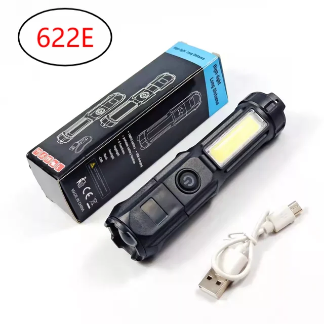 622A 622E Hand LED Torch Light Outdoor 1000 Lumen USB Charging Waterproof LED Zoom  Camping Flashlight  COB Sidelight Leedoar