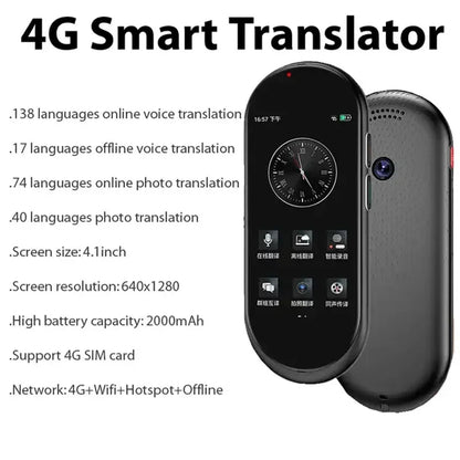 A10 Voice Translator 4.1 polegadas Chat GPT Multi-idioma 4G SIM Dispositivo de tradução inteligente em tempo real para viagens globais Aprendiz 