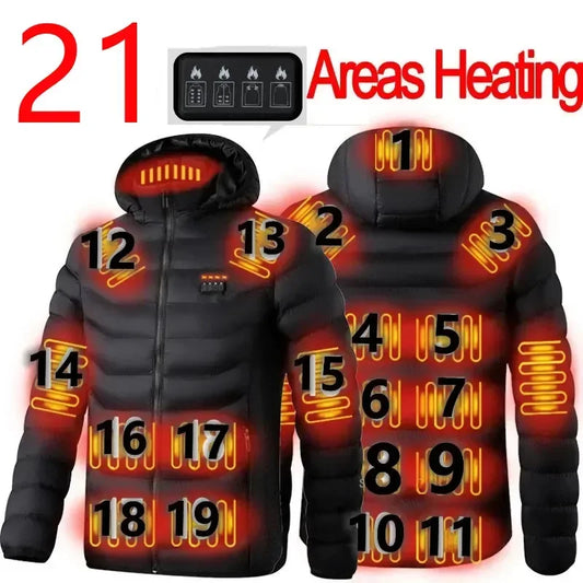 21 Áreas Jaqueta Aquecida Colete Quente Feminino USB Jaqueta Aquecida Masculina Coletes Aquecidos Casaco Caça Caminhada Camping Outono Inverno Masculino 