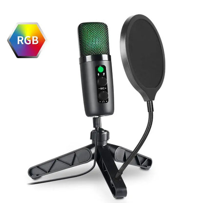 Micrófono de condensador con trípode premium para grabación de podcasts en caliente Bm501, micrófono USB RGB para juegos, transmisión en vivo, música y canto, nuevo 