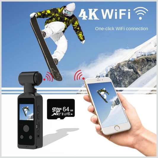 Câmera de ação de bolso 4K HD 270° rotativa Wifi Mini câmera esportiva com capa à prova d'água para capacete, gravador de motorista de bicicleta de viagem