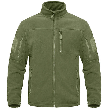 Full Zip Up Tactical Green Fleece Jacket Thermal Warm Work Coats Mens Pockets Safari Jacket Hiking Outwear Windbreaker Leedoar