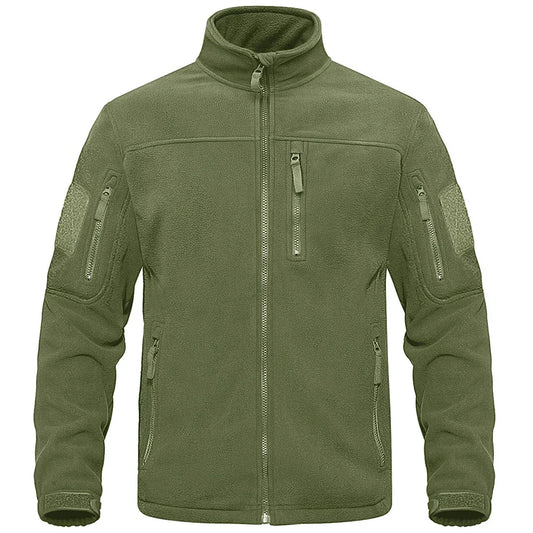 Chaqueta polar táctica verde con cremallera completa, abrigo térmico y cálido para trabajo, chaqueta de safari con bolsillos para hombre, ropa de senderismo, cortavientos