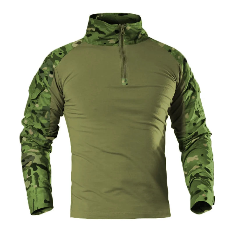 Outdoor Tactical Hiking T-Shirts Men Combat Military Army CP Camouflage Long Sleeve Hunting Climbing Shirt Cotton Sport Clothes Leedoar