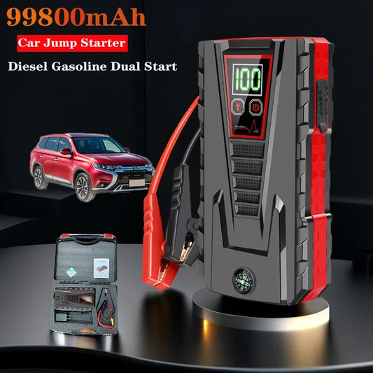 99800mAh Car Jump Starter Device 12v Forte Banco de Potência Portátil Sistema de Carregador de Bateria Automotiva Iniciar Operação Auto Booster 