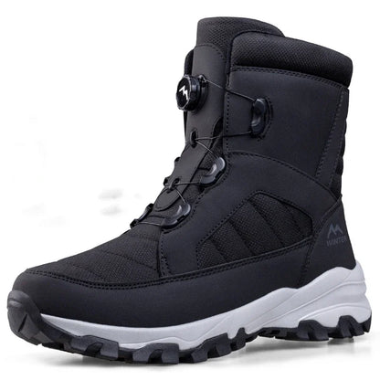 New Rotating Button Men's Snow Boots Warm Plush Winter Boots Waterproof Outdoor Hiking Boots Wear Resistant Anti Slip Male Boots Leedoar