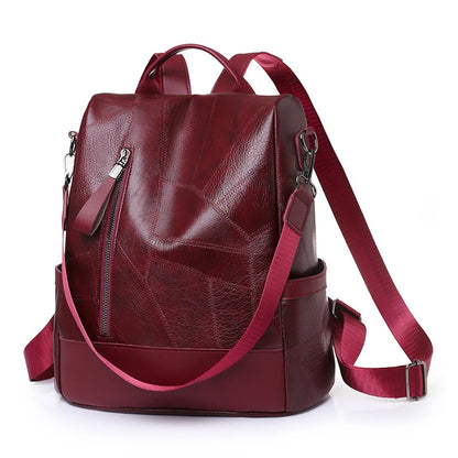 Mochila de viaje suave con cremallera de cuero sintético para mujer, morral retro informal de moda, bolsos de gran capacidad, novedad de 2023 