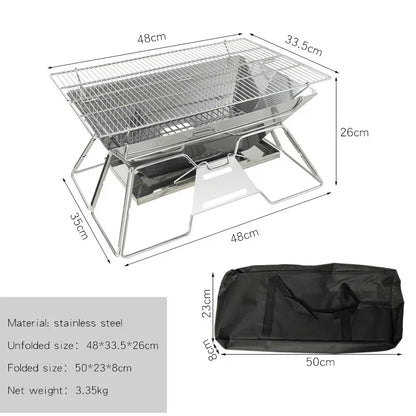 Camping Grill Portable BBQ Grill Adjustable Foldable Folding Backyard Charcoal Outdoor Camping Stainless Steel Outdoor Grill Leedoar