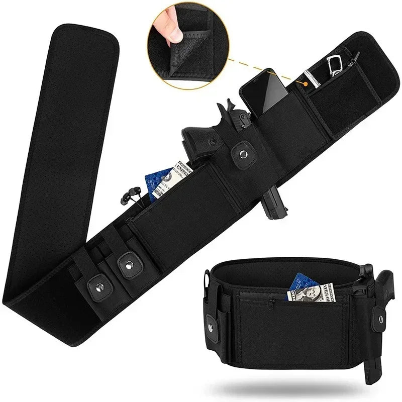 Tactical Belly Gun Holster Belt Concealed Carry Waist Band Pistol Holder Magazine Bag Military Army Invisible Waistband Holster Leedoar