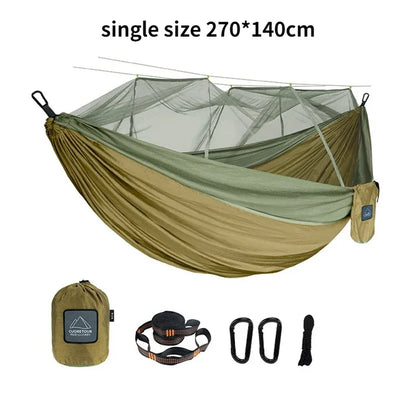 Outdoor Camping Portable Single Size Nylon Fabric Portable Travel Outdoor Camping Hanging Sleeping  Hammock with Mosquito Net Leedoar