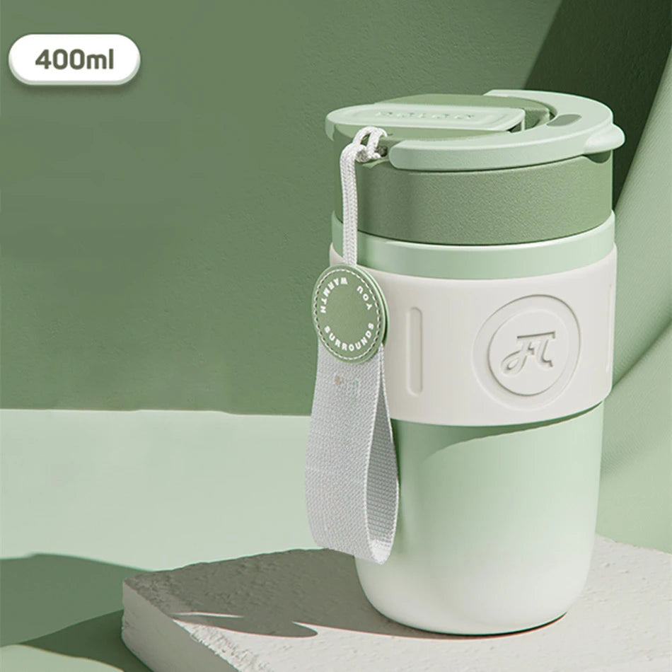 Taza de acero inoxidable 316 con aislamiento de 400 ml, asa portátil, mini taza linda, regalo para niña, taza de agua con pajita a prueba de fugas, café exquisito