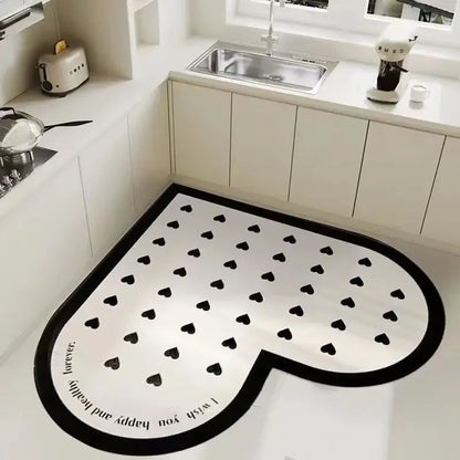 Diatom Mud Anti Slip Floor Mat Heart-shaped Kitchen And Bathroom Floor Mat Self-cleaning Mat Home Decoration Supplies Leedoar