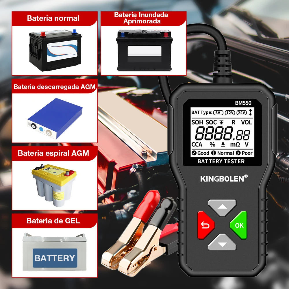 BM550 Car Battery Tester Tools 6V12V24V Automotive Diagnostic Tools 100-2000 CCA Tester 2Ah-220Ah Battery Analyzer Tool PK KW208 Leedoar