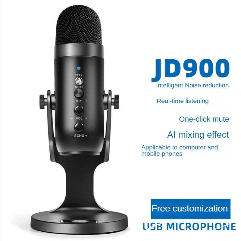 2023 New JD-900 Born Noise Cancelling Decorative Wired Mic Microphone USB Studio Recording Meeting Microphone for Live Broadcast Leedoar