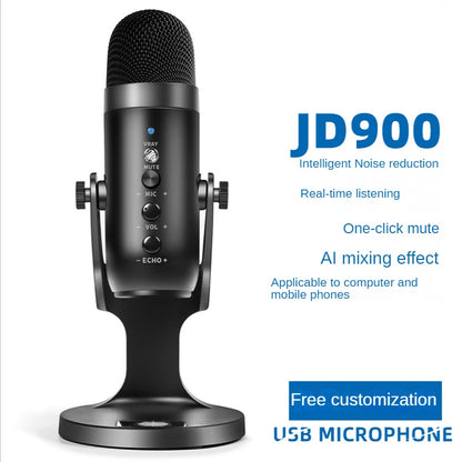 2023 New JD-900 Born Noise Cancelling Decorative Wired Mic Microphone USB Studio Recording Meeting Microphone for Live Broadcast Leedoar