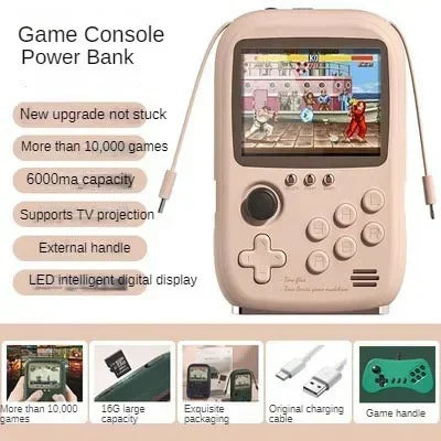 2023 New Mini Game Power Bank Portable Retro handheld Game Console 6000Mah capacity 3.2 Inch Soft Light Color Screen 10000+ Game Leedoar