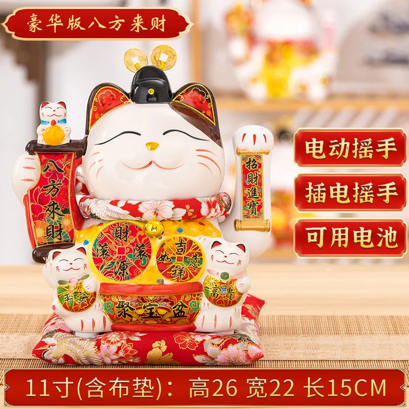 Ceramic Maneki Neko Lucky Cat Home Decor Waving Hand Cat Feng Shui Ceramic Fortune Cat Statue Kawaii Room Decor Accessories Leedoar