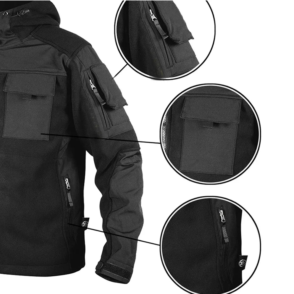 Men's Fleese Tactical Jacket Military Softshell Fleece Jacket For Men Army Combat Jackets Fleese Windbreaker Hooded Bomber Coats Leedoar