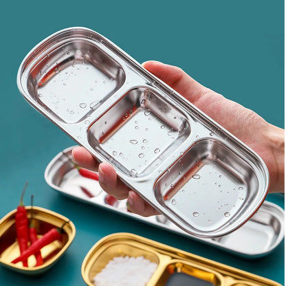 304 Stainless Steel 3-compartment Dip Tray Seasoning Sauce Seasoning Tray BBQ Restaurant Cutlery Leedoar