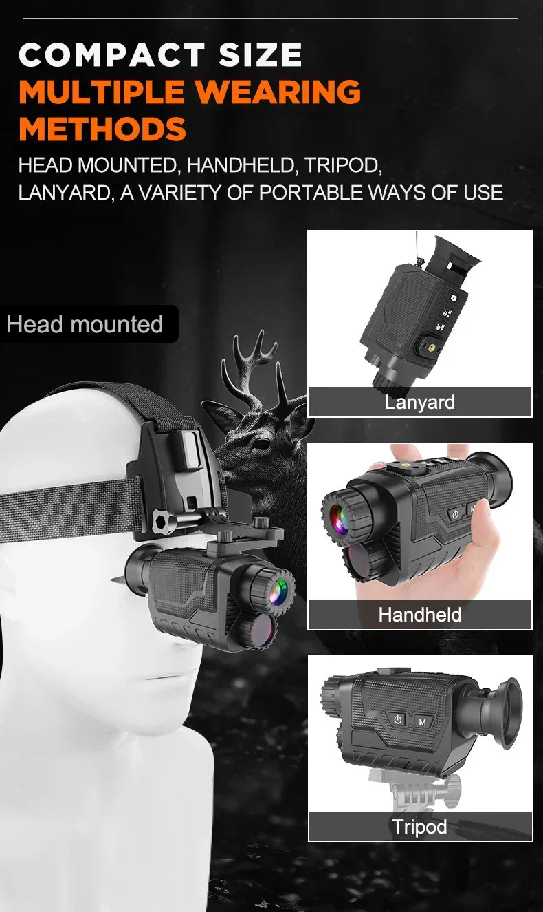 Telescopio monocular infrarrojo montado en la cabeza 4K para una oscuridad del 100 % y visión nocturna digital de alta definición con zoom digital NV8260 de 400 m y 8X para caza 