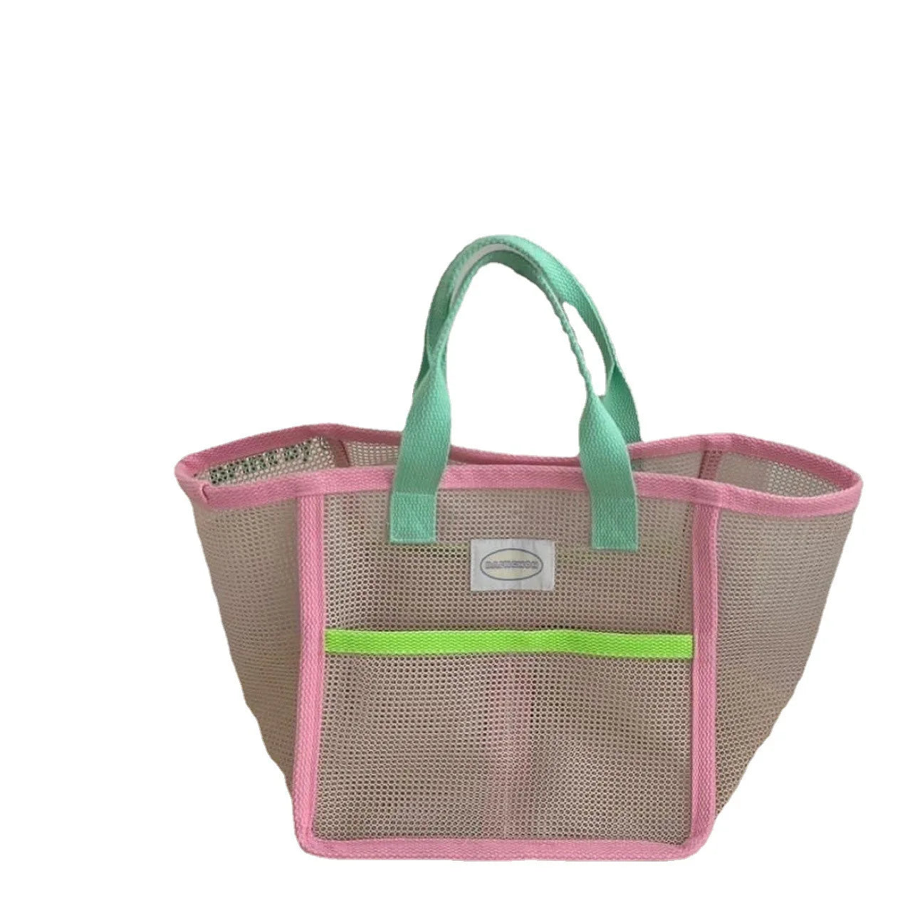 Pink Green Contrast Beach Bag Children's Toy Mesh Portable Storage Bag Outdoor Travel Swimming Toiletry Storage Bag Organizer Leedoar