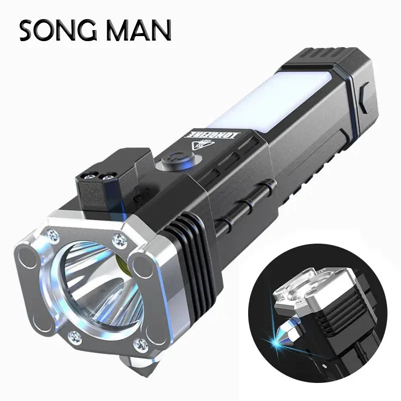 Multi-function Flashlight Rechargeable Outdoor  Electronic Torch Camping with Usb charging Tactical Led Lamp For Window Breaker Leedoar