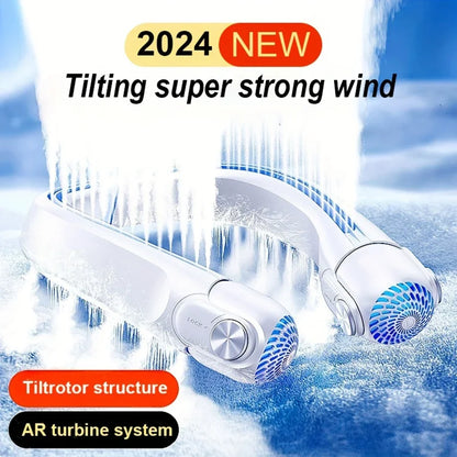 Ventilador de cuello portátil, nuevo modelo 2024, aire acondicionado portátil, recargable, sin aspas, con direcciones de viento ajustables a 45° para exteriores 