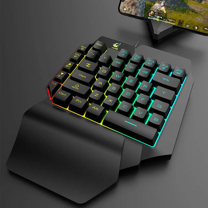 Teclado de jogo com fio USB K15 35 teclas à prova d'água com luz de fundo 1,5 m teclado mecânico para celular para teclado de jogo com uma mão 