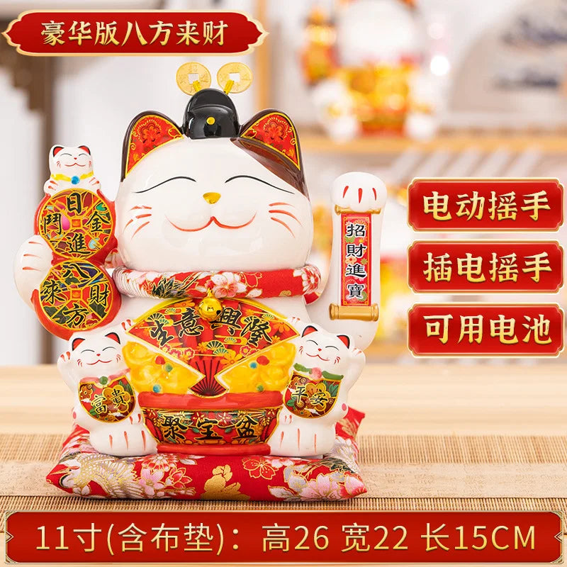 Ceramic Maneki Neko Lucky Cat Home Decor Waving Hand Cat Feng Shui Ceramic Fortune Cat Statue Kawaii Room Decor Accessories Leedoar