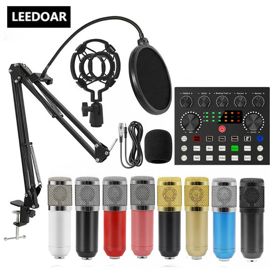 BM800 V8S Sound Card Professional Audio Set BM800 Mic Studio Condenser Microphone for Karaoke Podcast Recording Live Streaming Leedoar