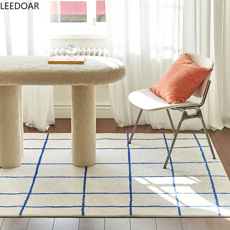 2m Oversized Carpet Grid Shaped Carpet Living Room Bedroom Floor Decoration Simple And Versatile Carpet Leedoar