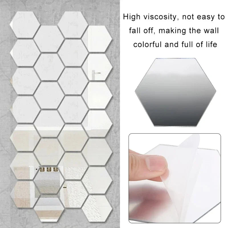 6/12/24 peças 3D Hexagonal Acrílico Espelho Adesivo de Parede Autoadesivo Destacável Mosaico Adesivo DIY Decoração de Casa Arte Espelho Deco