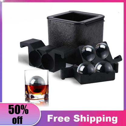 4 Ball Ice Maker Eco-Friendly Crystal Clear Ice Ball Press Spherical Whiskey Tray Mould Bubble-Free Cube Maker Ice Box Mold Leedoar